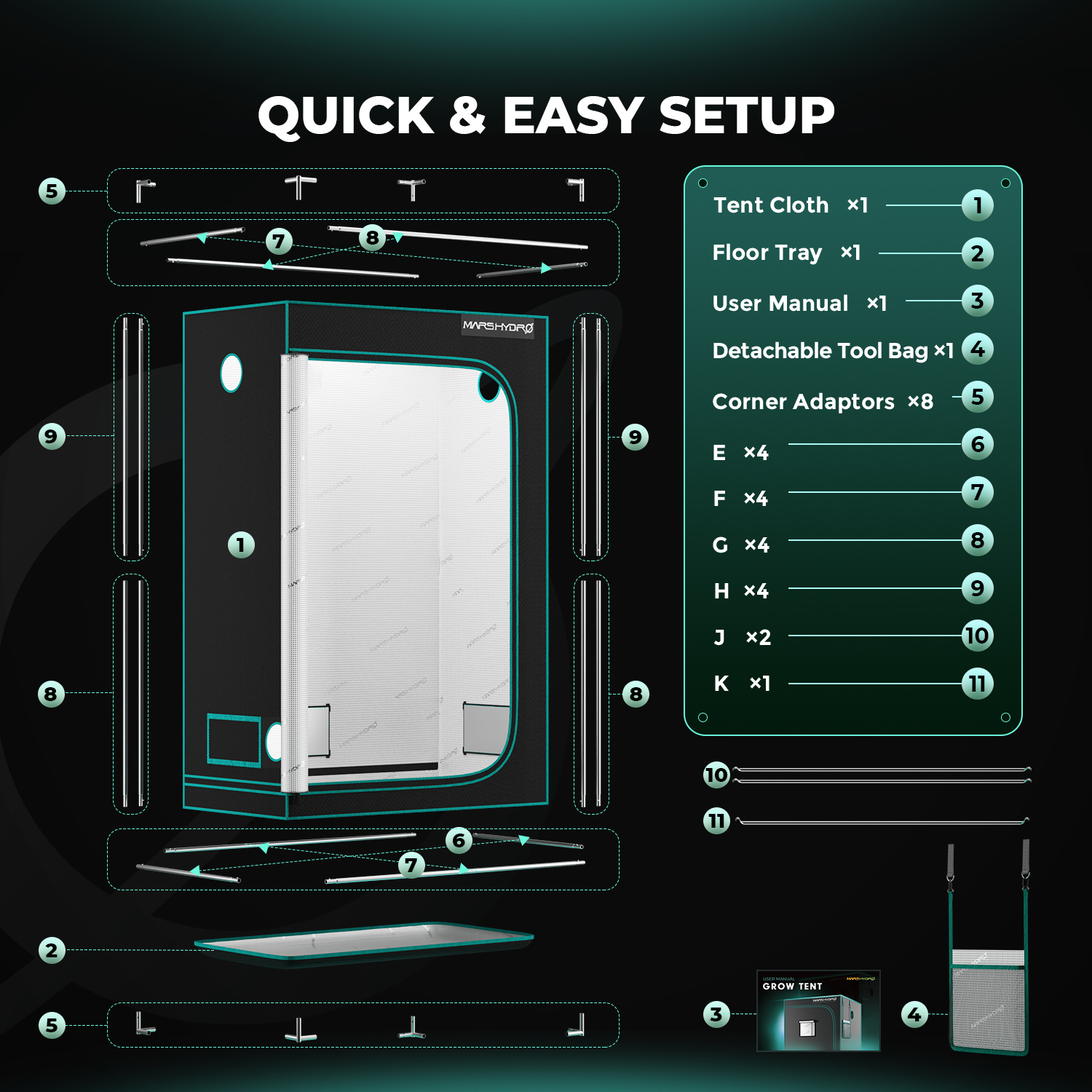 Mars Hydro 120x60x180cm Growzelt – Bild 9