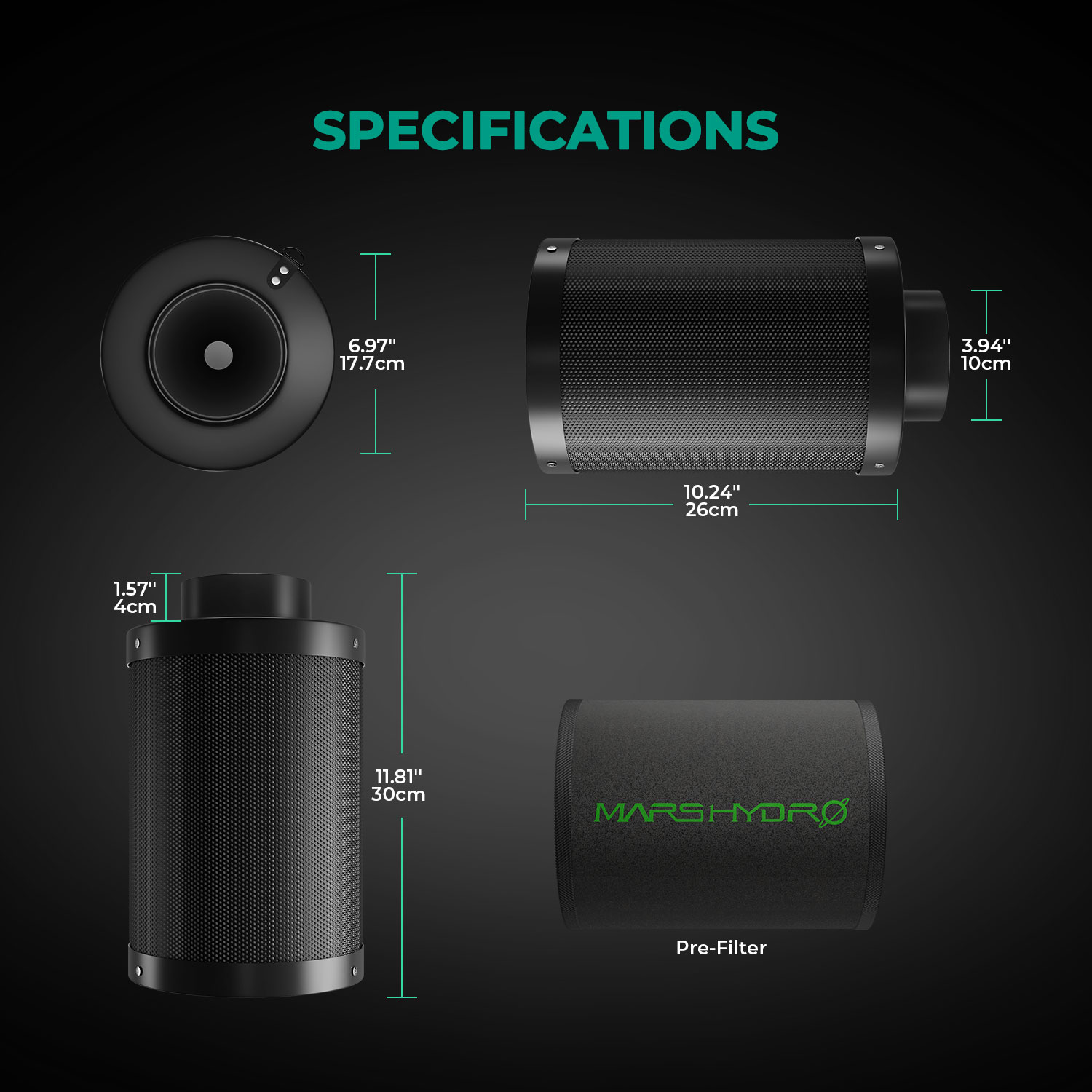 Mars Hydro 100mm Nachfüllbarer Aktivkohlefilter – Bild 5