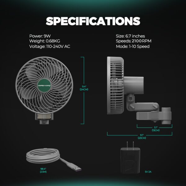 Mars Hydro 15cm Clip-Ventilator mit Oszillation – Bild 8