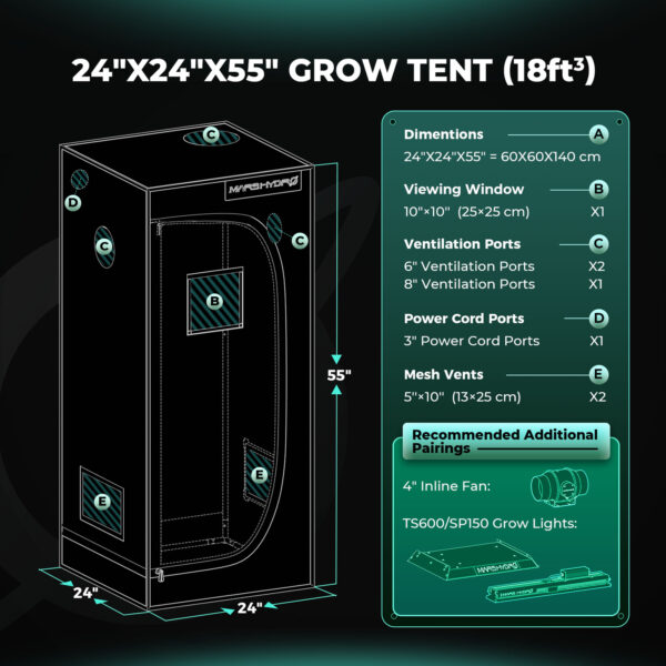 Mars Hydro Growbox Komplettset 60x60x140 cm Zelt – Bild 8