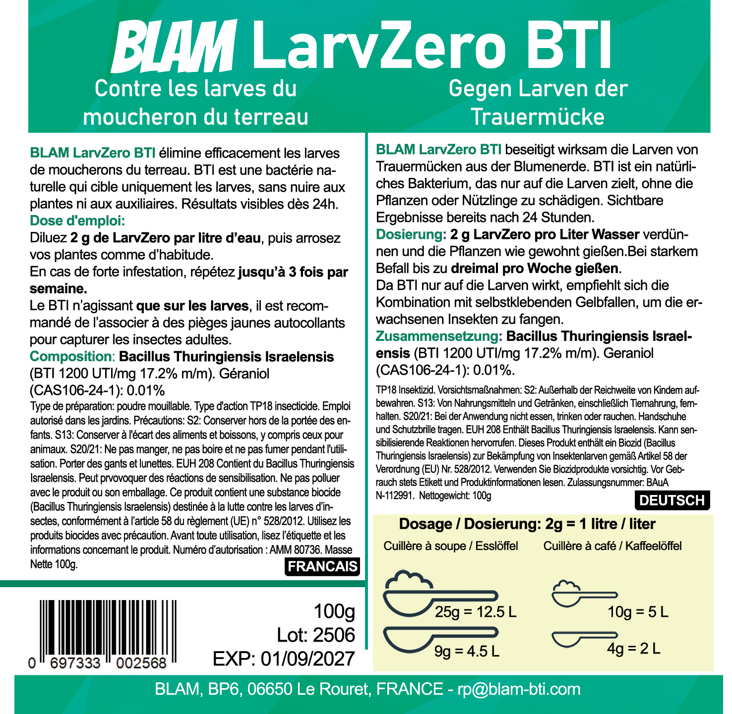 BLAM BTI Larvizid 100g Bacillus Thuringiensis Israelensis